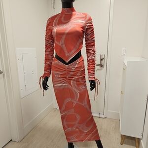 Orange and White Abstract Long Sleeve Two-piece Set